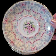 Replacement Queen Anne Royal Bridal Gown Saucers Orchids Pink Bows Set 4 Plates picture