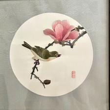 BIRD AND FLOWER Chinese Hand Embroidered Stitch Silk Tapestry Asian Artwork picture