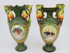 Pair Antique Robert Hanke Austrian Porcelain Portrait Vases - Art Nouveau picture