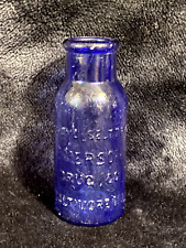 Vintage Emerson Drug Co Bromo Seltzer Cobalt Blue Glass Bottle, 4.25'' Tall picture