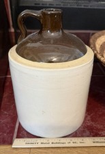 Vintage 1 Gallon Two Tone Stoneware Whiskey Jug Antique Moonshine Crock 9.5