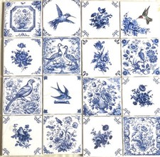 Blue Delft Design Floral Flower Bouquets and Birds 16 Kiln Fired4.25