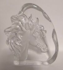 Clear Art Glass Stallion Mustang Horse Head Paperweight 5 3/4