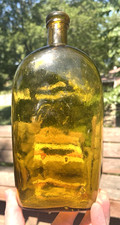 VERY NICE YELLOW AMBER COLORED SIDE SEAM FLASK QUART APPLIED LIP 1870'S ERA L@@K picture