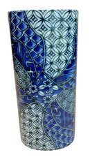 Vintage Blue and White Kimono Vase Takahashi San Francisco Oval Bud Vase 1970's picture