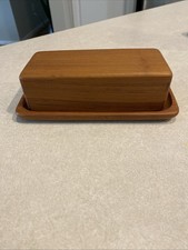 Vintage Sowe Konst Swedish  Teak Wood Covered Butter Dish picture