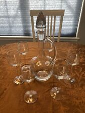 Vintage Etched Wine Decanter And Six Long Stemmed Glasses - Hand Blown picture