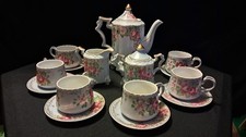 Vintage French LIMOGES 15-Piece Porcelain Chocolate & Demitasse Set - Wild Rose picture