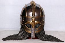 18ga Medieval Steel Viking Vendel Chainmail Helmet Hand Forged Halloween picture