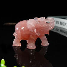 Elephant Hand Carved Rose Pink Quartz Natural Crystal Stone Healing Decor 4