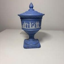 Vintage Blue Avonshire Jasperware Style Neoclassical Lidded  Candle Holder 6.5in picture