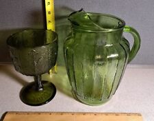 Vintage Green Glass FTD 1975 6.5in & Green Glass Pitcher 9in #2355LB3 picture
