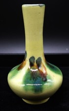 Vtg Pottery Bud Vase Green And Yellow w/ Glaze 5.5