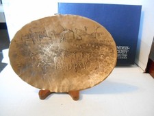 Wendell August Forge Handmade Oval Trinket Dish BRONZE Amish Farm w/Stand/Box/Pa picture