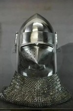 Medieval Knight Bascinet Helmet with Chainmail Aventail -18 Ga Steel picture