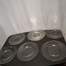 Set Of 8 Clear Etched Wheat Pattern Glass Plate  picture