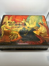 Vintage Russian Lacquer Box Boyar’s Feast Hand Painted  picture