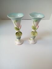 Vintage Lefton China Hand Painted Floral Rose Bud Vases - Set of 2 picture