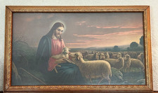 Vintage Mataloni Giovanni Framed Art Print Jesus the Good Shepard w/Sheep 15 x9