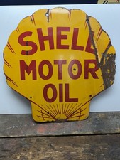 Vintage 1929 SHELL MOTOR OIL Porcelain Sign Original Rare Clam Shell 25x25.5 DSP picture