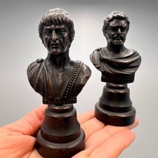 Two Vintage Collectible Metal Figure Statue Bust Roman Emperors Caracalla Traian picture