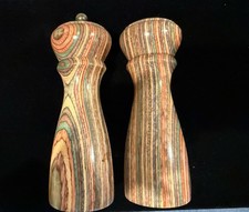 Vintage Mr Dudley Multicolor Wood Swirled Striped Shaker Salt&Pepper Mill Set 7