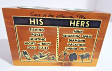 Vintage Wooden Souvenir Novelty Humorous His & Hers Savings Bank picture