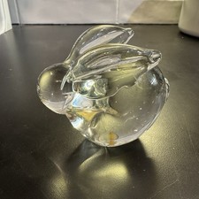 Vintage Interpur Solid Clear Glass Bunny Rabbit Figurine Paperweight picture