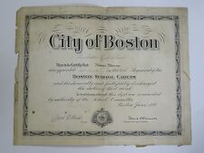 RARE 1922 CITY OF BOSTON BOSTON SCHOOL CADETS 1st LIEUTENANT CERTIFICATE picture