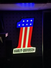 Harley-Davidson #1 Stars & Stripes American Flag LED Lighted Sign USB powered  picture