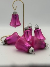 Vtg Shiny Brite Glass Bell Christmas Ornaments 2” Hot PINK Set 7 picture