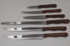 Vintage Lot of 6 Ekco Knives Eterna Stainless Steel with Wood Handle picture