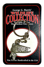 RARE NEW 2012-Vintage BROWN TROUT George G Harris Pewter Keychain Key Ring w/BOX picture
