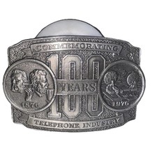 Telephone Industry 100 Year 1876 1976 Commemorative Belt Buckle Vtg Lewis.TWY446 picture