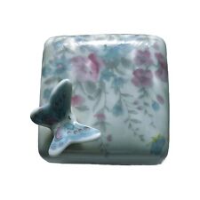 Takahashi Hand Painted Porcelain Trinket Box, Flowers & Figural Butterfly Vtg picture