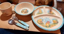 Vintage Winnie The Pooh Selandia RARE 5 Piece Set: Plate Bowl Cup Fork Spoon picture