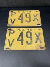 1948 48 New Jersey NJ License Plates, Matching Pair, PV49X Embossed Metal picture