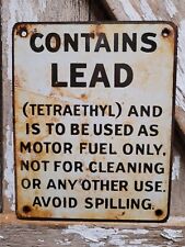 VINTAGE GAS PUMP PORCELAIN SIGN CONTAINS LEAD TETRAETHYL WARNING GAS OIL STATION picture