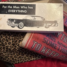 Vintage Burlap Novelty Gift Bag  for  “Man Who Has Everything “ w/ Original Box picture