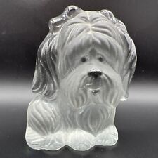 Vintage Viking Frosted Glass Dog Paperweight Figurine Terrier With Bow picture