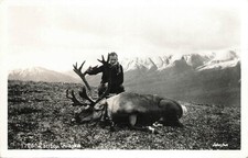 Vintage RPPC Caribou Hunting Alaska Johnston Photo Postcard Mountains picture