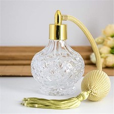 80Ml Clear Crystal Vintage Style Perfume Bottle Gold Collectible Tassel Atomizer picture