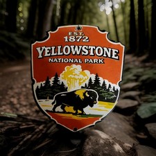 Vintage Yellowstone National Park Porcelain Sign Vintage, Est. 1872, RV Camping picture