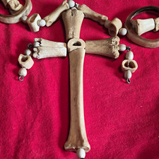 RARE African Vintage VOODO Bone Cross Crucifix Beaded Necklace  Accents picture