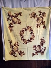 Vintage Vibrant Yellow with Brown Flowers Tablecloth - Excellent Condition picture