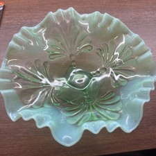 Antique Jefferson Glass Green Ruffle edged bowl  picture