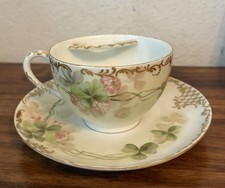 Antique Jean Pouyat JPL Limoges Porcelain Mustache Teacup & Saucer Set picture