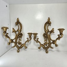 Vtg Set of 2 Dart #3931 Hollywood MCM Ornate Gold Wall Sconce Candle Holders picture