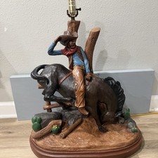 Vintage Apsit Bros 1981 Calif Western Cowboy With Horse Table Lamp Chalkware picture