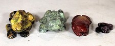 4 VTG Finely Carved Semi-Pecious Stone Frogs (Serpentine,Jade,Jasper & Flourite) picture